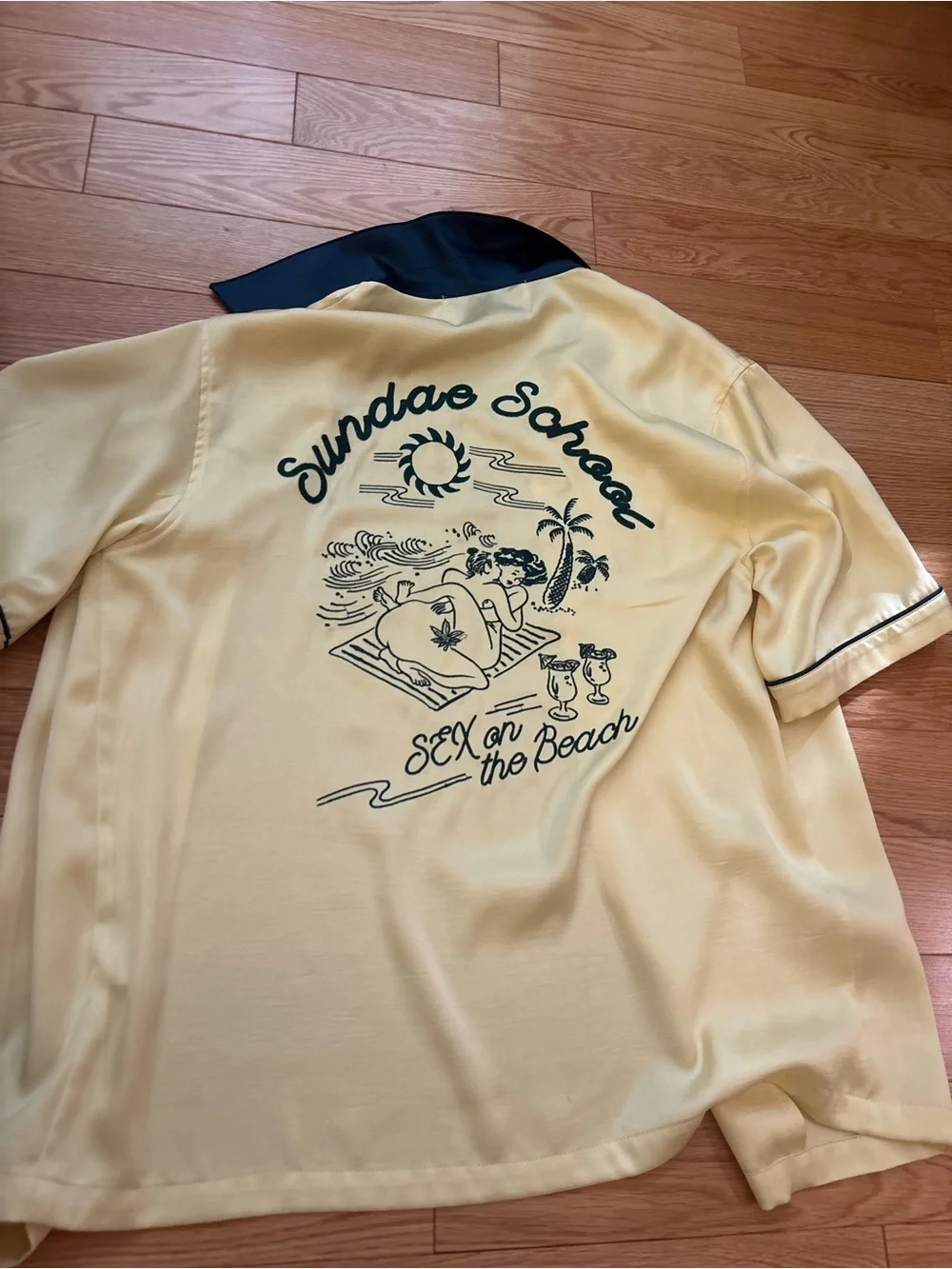 Sundae School Pale Yellow Bowling Shirt with Black Collar